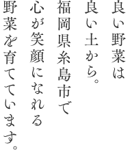 良い野菜は良い土から。ここ糸島の大地で、心が笑顔になれる野菜を育てています。